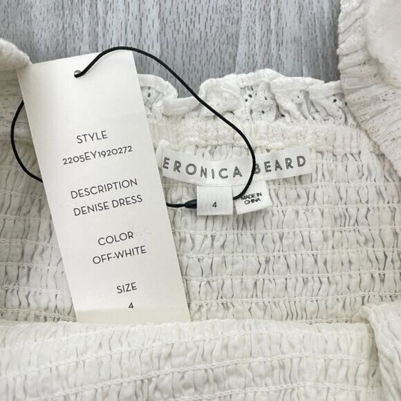 Veronica Beard Revolve Denise Smocked Long Sleeve Eyelet Mini Dress Off White 4 - Picture 11 of 14